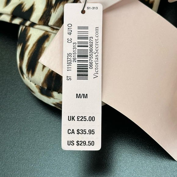 Victoria’s Secret Leopard Print Bed Slippers Medium (7-8) Satiny Faux Fur Trim - Picture 9 of 12